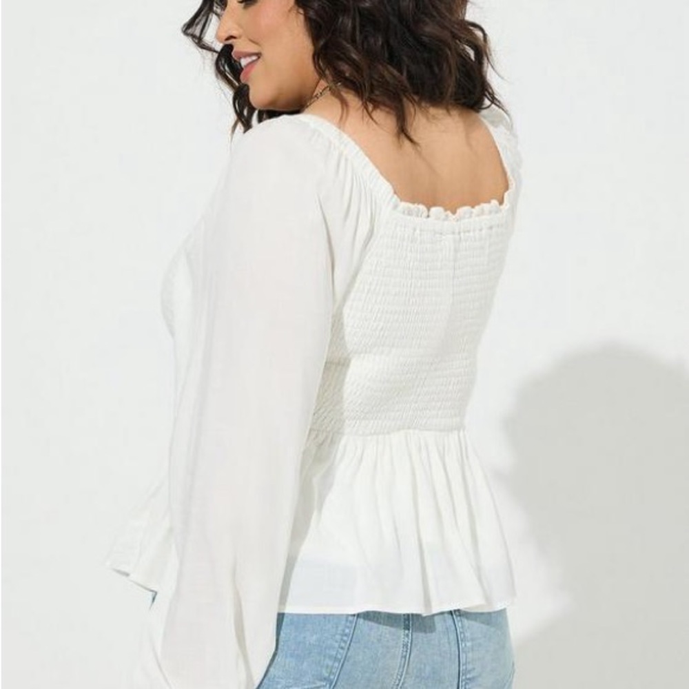NWT Torrid Smocked Long‎ Sleeve Blouse 2X Peasant Boho Cottage Coquette Babydoll - Picture 3 of 8